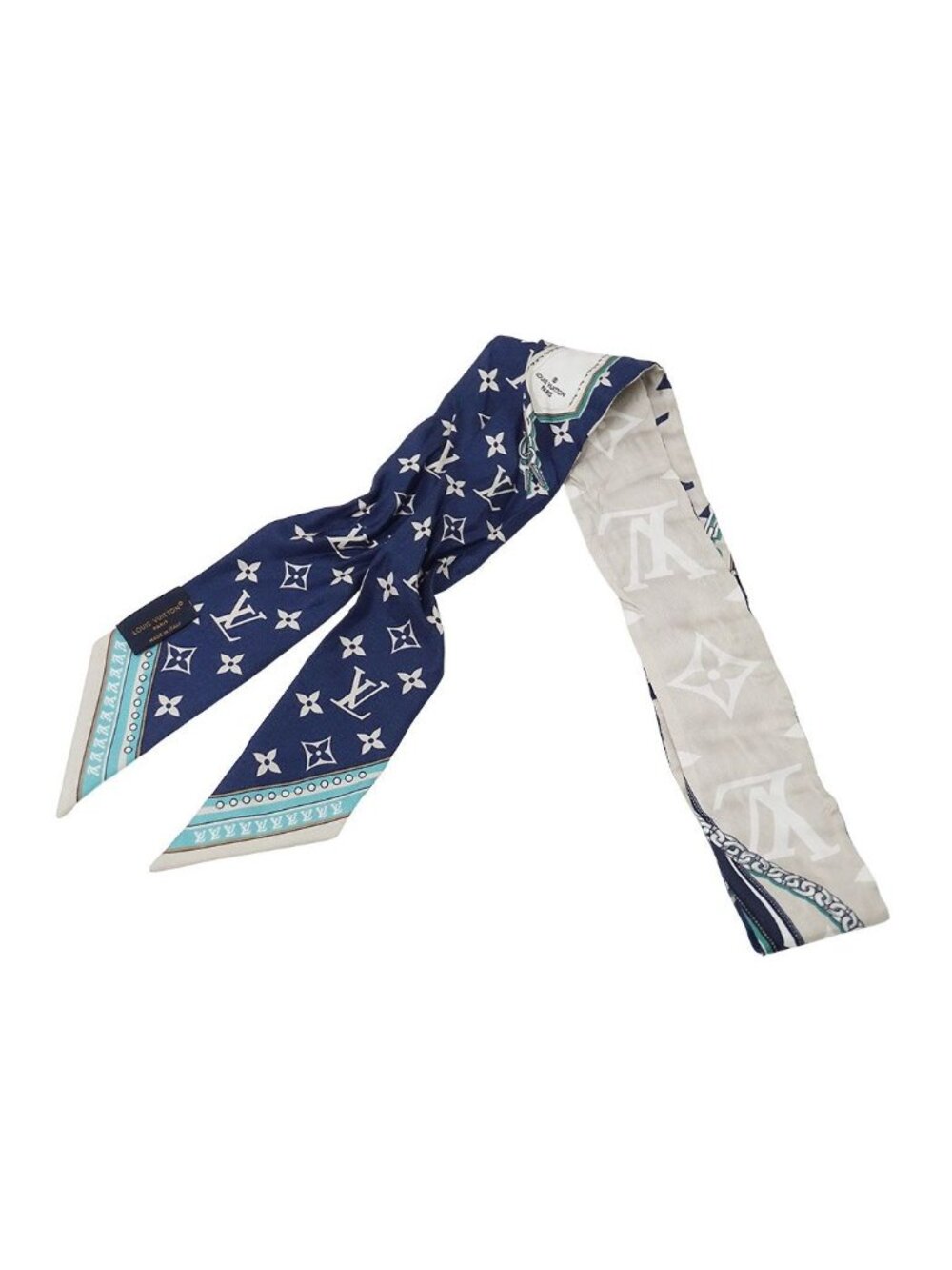 Louis Vuitton Scarf Silk Bandeau BB Ultimate Blue Marine Logo Chain Motif